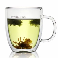 Genuine double heat resistant transparent glass cup with cup, cup of tea, creative heat preservation, lemon cup, coffee beer cup 500ml Mermaid (no lid)
