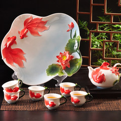Kung Fu tea tea tray 6 set of ceramic wedding wedding gift set housewarming gifts tea special offer One pot and one dish, 6 cups (gift box)