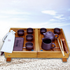 Traveling tea set, portable traveling tea set, vehicle mounted purple sand Gongfu tea set, complete set of tea set Water storage type 6 cups of purple clay teapot