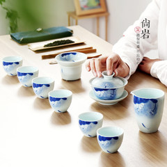 Hand painted lotus Kung Fu tea set tea set of domestic ceramic ware apart minimalist tea gift box A heaven-made match Kung Fu tea + Gift Box