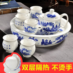 Every day special ceramic Gongfu tea set, blue and white porcelain teapot, double cups, tea sets, household insulation large 8 Butterflies in Love with Flowers
