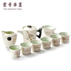 Snowflake glaze, kung fu tea set, side pot, snowflake glaze, Gongfu tea set, ceramic travelling Ware set Snow Dragon Tea (filter)