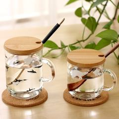 Tuuli heat resistant glass with cover glass mug creative Zakka cute glass cup Penguin 500ML+ spoon + coaster