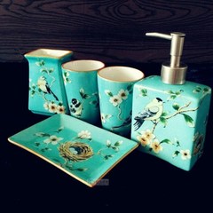 American Retro Blue Ceramic five piece bathroom suite shukoubei, flower garden of modern European style suit Blue Kingfisher bathroom