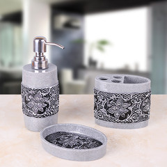 Chinese retro creative five piece bathroom bathroom suite bathroom toilet soap box resin teeth gargle cup shipping Embroidered white clay brush holder