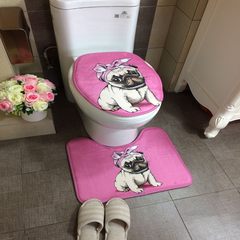 可爱小狗卫生间马桶地垫u型垫子卫浴室脚垫厕所吸水防滑垫可机洗 粉色小狗（组合）
