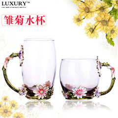 High grade gift glass, enamel color cup, female cup, European style creative fashion, heat-resistant tea cup, home water cup No gift box short depth
