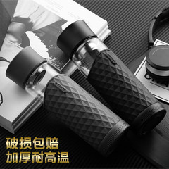 Portable glass cup, creative heat-resistant crystal cup, fashion lovers, cup tea cup, high-end business office Khaki 420ML