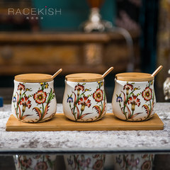 Rui Shikai poetry creative kitchen ceramic household condiment seasoning cans set bamboo jar set jar of salt seasoning box Seasoning pot
