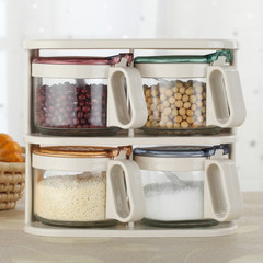 欧式创意厨房用品玻璃调味瓶 连体带盖调味罐 调料盒组合套装盐罐 1个随机色2501