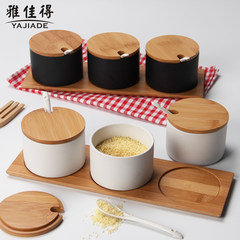 Kitchen seasoning cans of three pieces of salt sugar covered ceramic creative household Japanese condiment pot White stripes