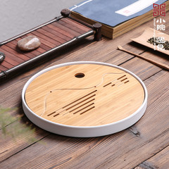 Small bamboo teaboard round courtyard met ceramic dry foam Taiwan water storage tray tray simple Japanese trumpet Qingyun tea - Matt White
