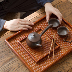 Creative Japanese retro personality of Manchurian ash natural bamboo rattan bamboo wood simple rectangular tray tray trumpet