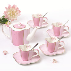 Clover tea tea set European bone china coffee cup tea tea tea pot Gift Set Clover 1 pot 4 cup 4 Disc 4 spoon [pink]