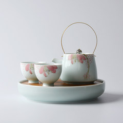 Fish play trumpet hand-painted celadon teapot teapot creative Japanese Kung Fu tea set a pot of two cups Lotus fair cup