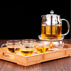 玻璃壶花茶壶茶具套装特价包邮不锈钢茶漏耐热玻璃壶六人壶茶壶 SH022+4直把杯+空座
