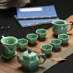 A set of special sets of tea sets, Longquan celadon tea set, family diamond set Diamond 10 Piece Set - Mei Ziqing