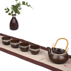 Mailing ceramic teapot, household hot and cold kettle filter net, tea pot, teacup, tea set, pot, four cups set Bluish green