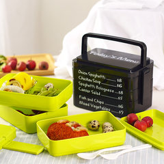 Creative Japanese student lunch box with large portable bento box, cute plastic picnic lunch box can be microwave Bluish green