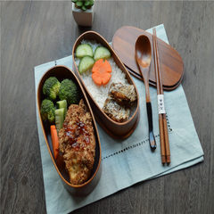 Natural environmental protection wooden lunch box, lunch box, sushi box, solid wood oval double layer student lunch box