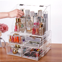 Cosmetic storage box, large dustproof desktop, acrylic make-up, transparent lipstick, cosmetic brush, jewelry drawer Flip over the wall