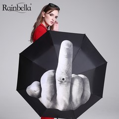 Creative personality of the middle finger automatic open close folding dual-purpose umbrella umbrella male students despise finger flow 21 inch hand opening silver glue