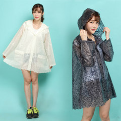 徒步雨衣韩国日本时尚短款 成人超仙女式户外旅游透明薄款雨衣 中号(M) 米色蕾丝