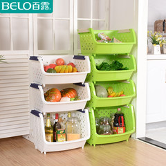 Dew fruit, vegetables, kitchen shelf, storage rack, kitchen storage shelf, finishing frame, 1 heightening, 3 layers combination Beige 1 high +3 big