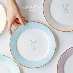 The blue lotus Home Furnishing wave rabbit rabbit bone china ceramic flat Phnom Penh cute girl cake tray salad plate Pink