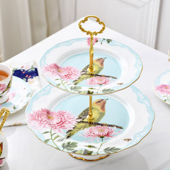 The flower of western style two layer cake tea fruit frame of ceramic bone china inventory high foot tray Two layers of legs with high feet
