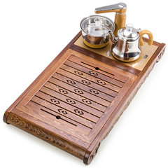 Wooden tray wood simple household Chinese retro Phoenix four in one electromagnetic oven tray of tea table Ke mu - brown Bergamot Zen tea
