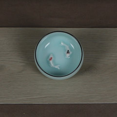 Longquan celadon Pisces Gongfu tea tea cup cup color common carp fish with special offer tea cup cup cup Blue 400ml