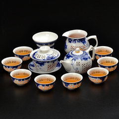 Jingdezhen set of Kung Fu tea set ceramic household porcelain teapot tea tureen simple cup 10 skull bowl, exquisite Peony