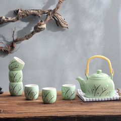 Japanese household ceramic teapot tea set tea set 6 Kung Fu tea cup 1 teapot with filter 7 Bluegrass tea - Blue send tea