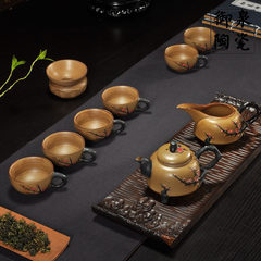 Retro set of Kung Fu tea set, hand painted handmade Plum Blossom Hand teapot, tea cup, ceramic tea set Huang Tao Yuli set 10
