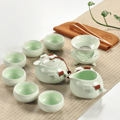 Special offer Ding set of Kung Fu tea set tea set ceramic cup teapot tea bag mail tureen 10 Black dragon head set 10 Ding