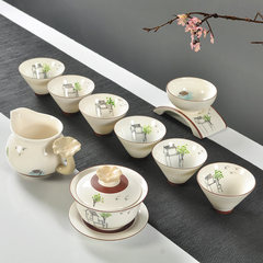 Special offer of Jingdezhen ceramic tea set set set of hand-painted special offer Gongfu tea tureen tea cup teapot 10 Magenta [simple packaging] -340ML