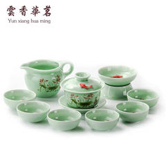 Cloud Xianghua Ming special offer creative gifts Longquan celadon hand-painted ceramic tea set with Kung Fu Tea Set Hand painted green carp and Kung Fu Tea Set