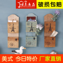 The old wooden goods Zakka retro wooden coffee bar Postcard letter box mural wall plug Old wood color