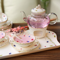 Elegant home style European style rural ceramic glass tea set, afternoon tea set thickened glass ceramic tea pot 1 pots of 1 base 2 cup 2 disc 2 tea spoon 1