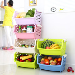 Large four layer kitchen frame, thickening plastic vegetables, fruits basket can be stacked debris shelves white