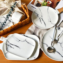 Special BAOZAKKA Nordic marble ceramic dishes, steak dishes, dessert dishes, home dishes, handle plate (10 inch dinner plate size)