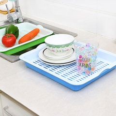A multifunctional fruit plate plastic double drip tray tray tray kitchen storage tray Bluish green