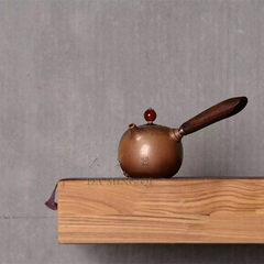 New Taiwan ceramic artist Li Renmei hand wood fired jade knob, solid wood side pot teapot, pottery pot authentic