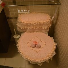 High-grade toilet pad toilet seat pad warm toilet seat fabric Korean pink lace three piece set toilet toilet Pink