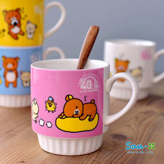 The Japanese order Rilakkuma series ceramic mug breakfast cup healing cup milk juice cup Simple flowers without flowers