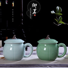 Longquan celadon teacup, ceramic office, tea cup, cover, cup cup, tea cup, pumpkin cup, Chinese cup Mei Di Ziqing a cup of pumpkin