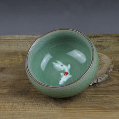 Authentic Longquan celadon teacup handmade ceramic cup color common carp Gongfu tea Pu'er tea tea cup small cup of tea Ge Mei Ziqing fish cup