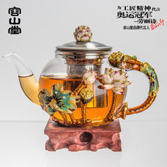 Let Tangman mountain long glass tea set enamel heat filter double cup teapot glazed gift 8 Glass Enamel Tea Set - Fish Opera