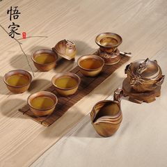 Wu Jia fambe coarse pottery ceramic tea set a scene of bustling activity Kung Fu Tea Set Home Office 10 10 sets of a scene of bustling activity base no gift box